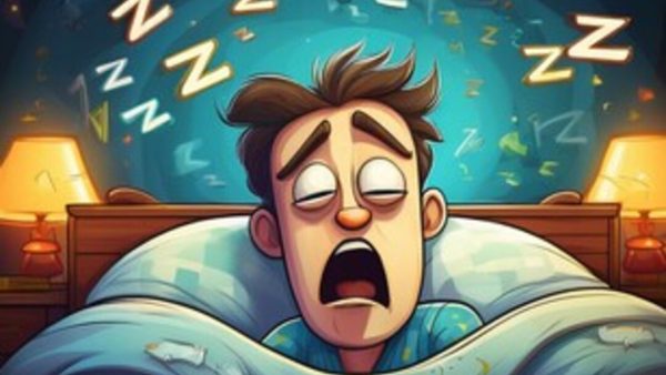 Man sleeping with snoring, showing loud "Zzz" in cartoon style.