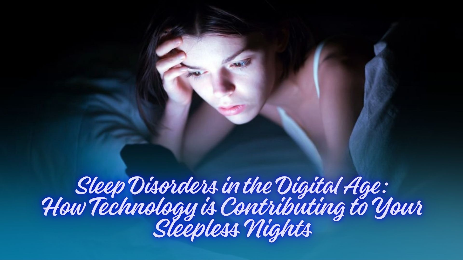 Woman awake at night using phone, affected by sleep disorders