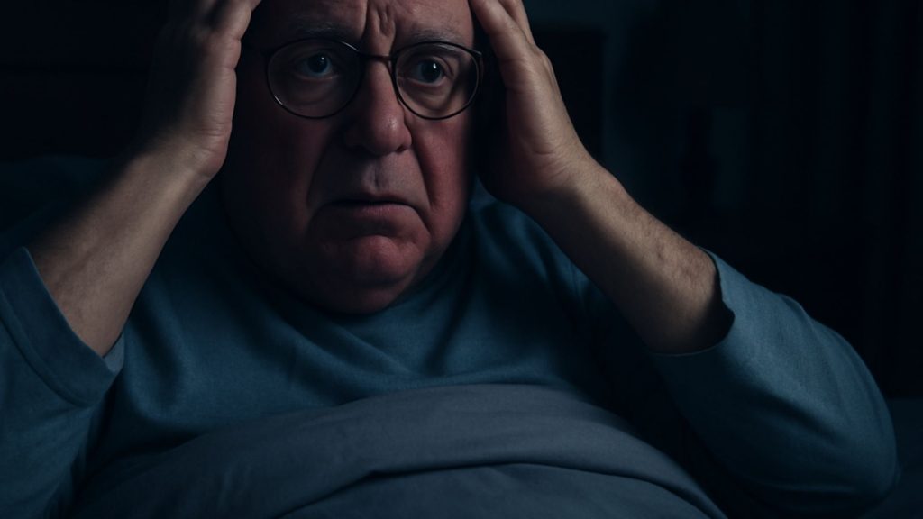 Elderly man showing anxiety linked to chronic sleep loss.
